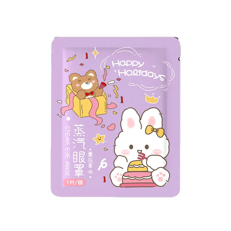 Cartoon steam eyeshade with rabbit and bear design, hot compress cotton eye mask for eye fatigue relief