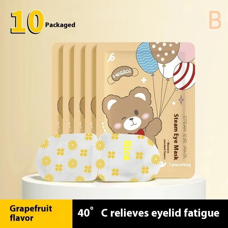Cartoon steam eyeshade with rabbit and bear design, hot compress cotton eye mask for eye fatigue relief