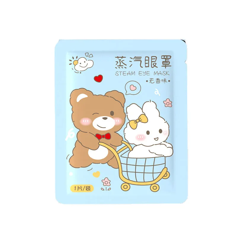 Cartoon steam eyeshade with rabbit and bear design, hot compress cotton eye mask for eye fatigue relief