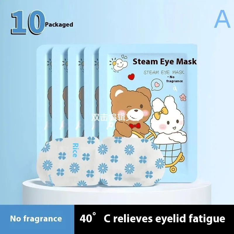 Cartoon steam eyeshade with rabbit and bear design, hot compress cotton eye mask for eye fatigue relief