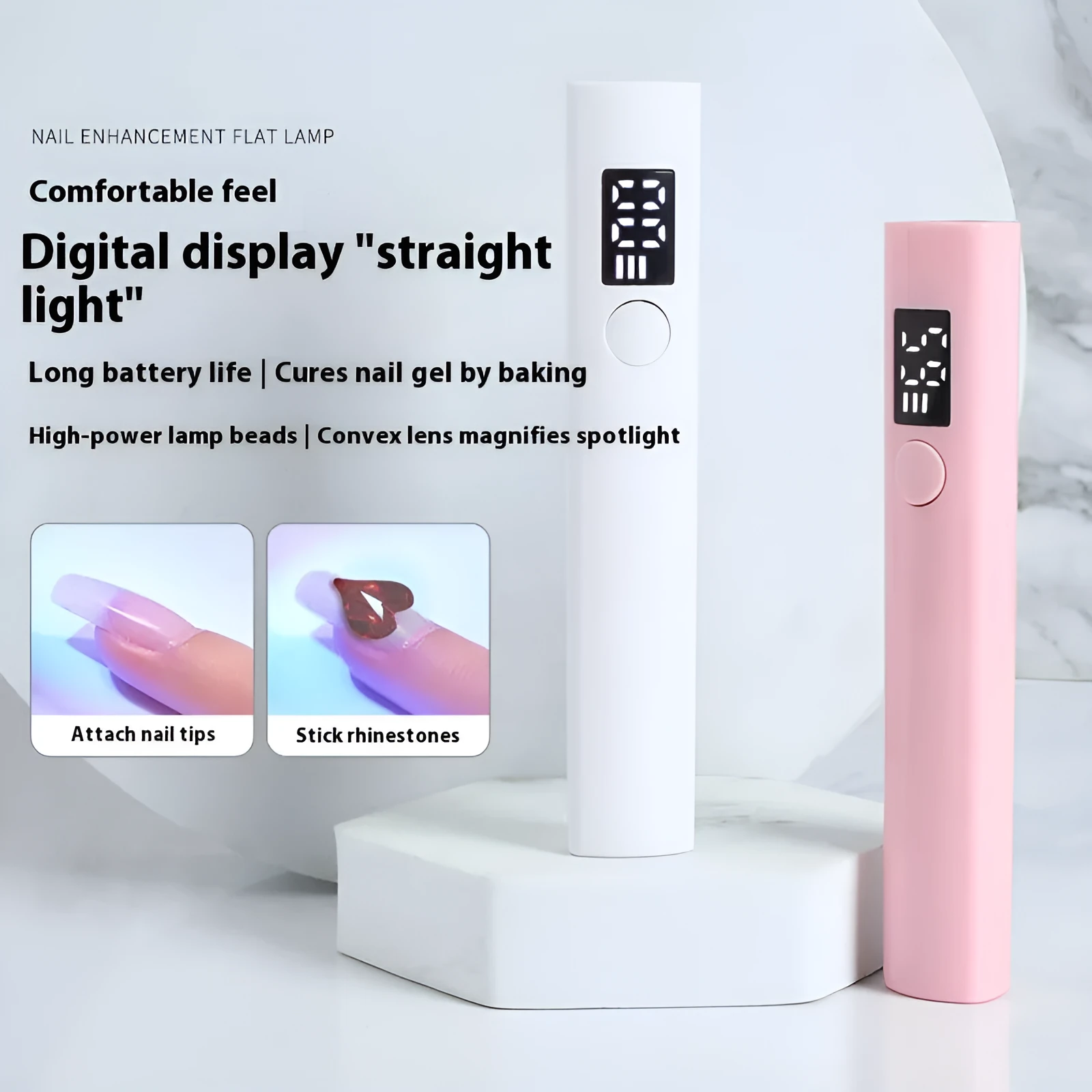 Hot Lamp handheld in-line LED nail lamp digital display rechargeable white pink colour