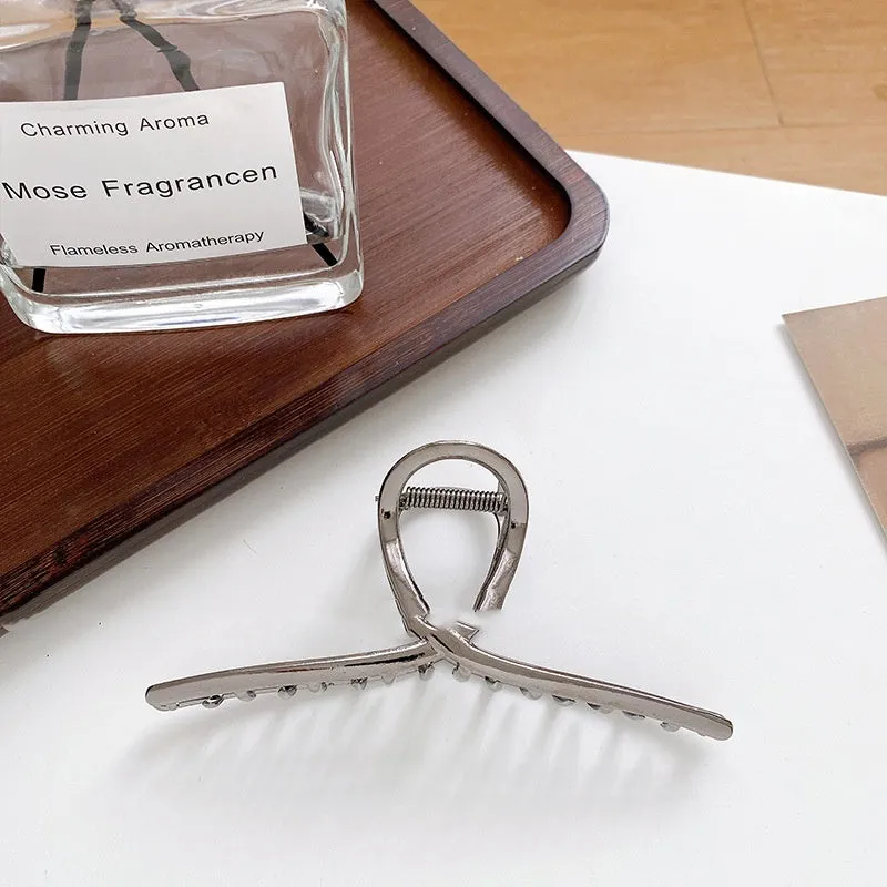 Large alloy hairpin with metal back in premium gray colour, 13.5cm