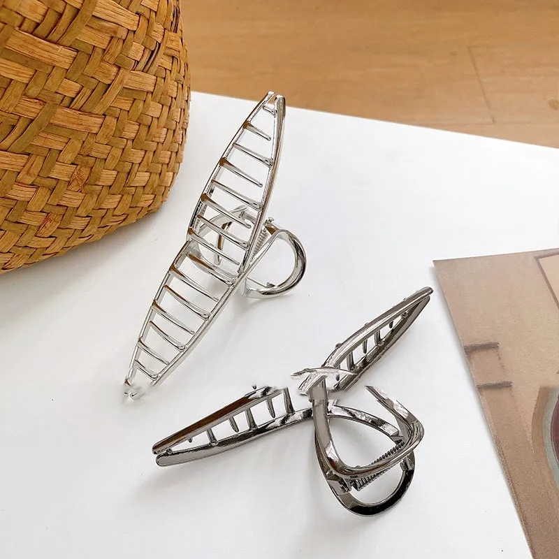 Large alloy hairpin with metal back in premium gray colour, 13.5cm