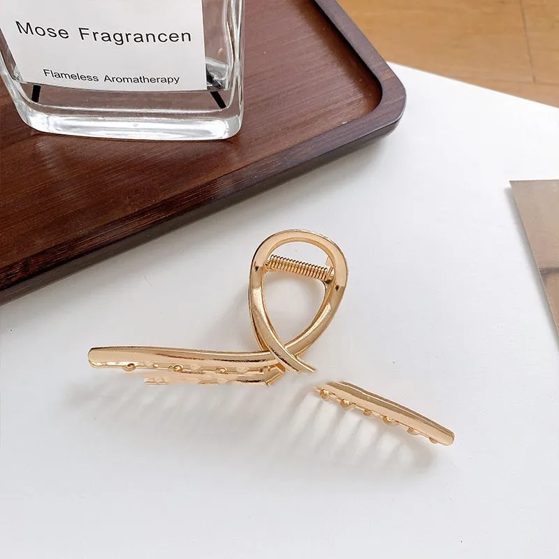 Large alloy hairpin with metal back in premium gray colour, 13.5cm