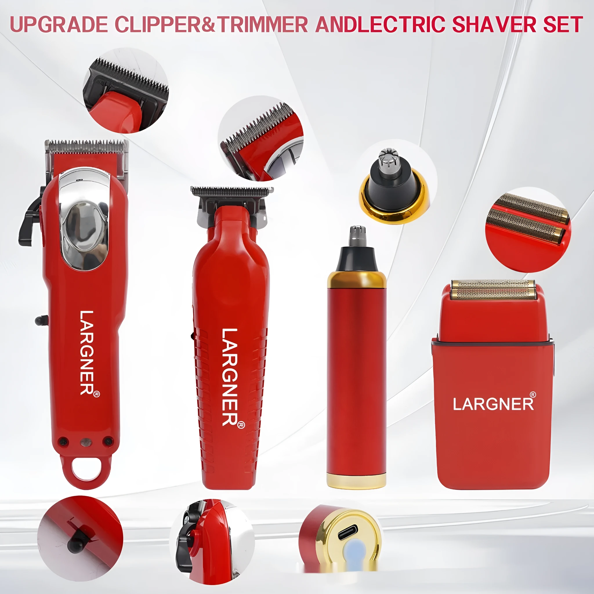 Black rechargeable five-in-one electric shaver with LED display and floating cutter head for quiet grooming