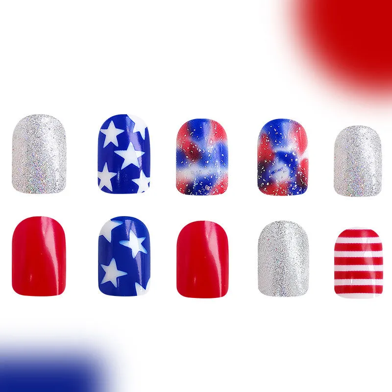 Independence Day nail art set with American five-pointed star design and European square style