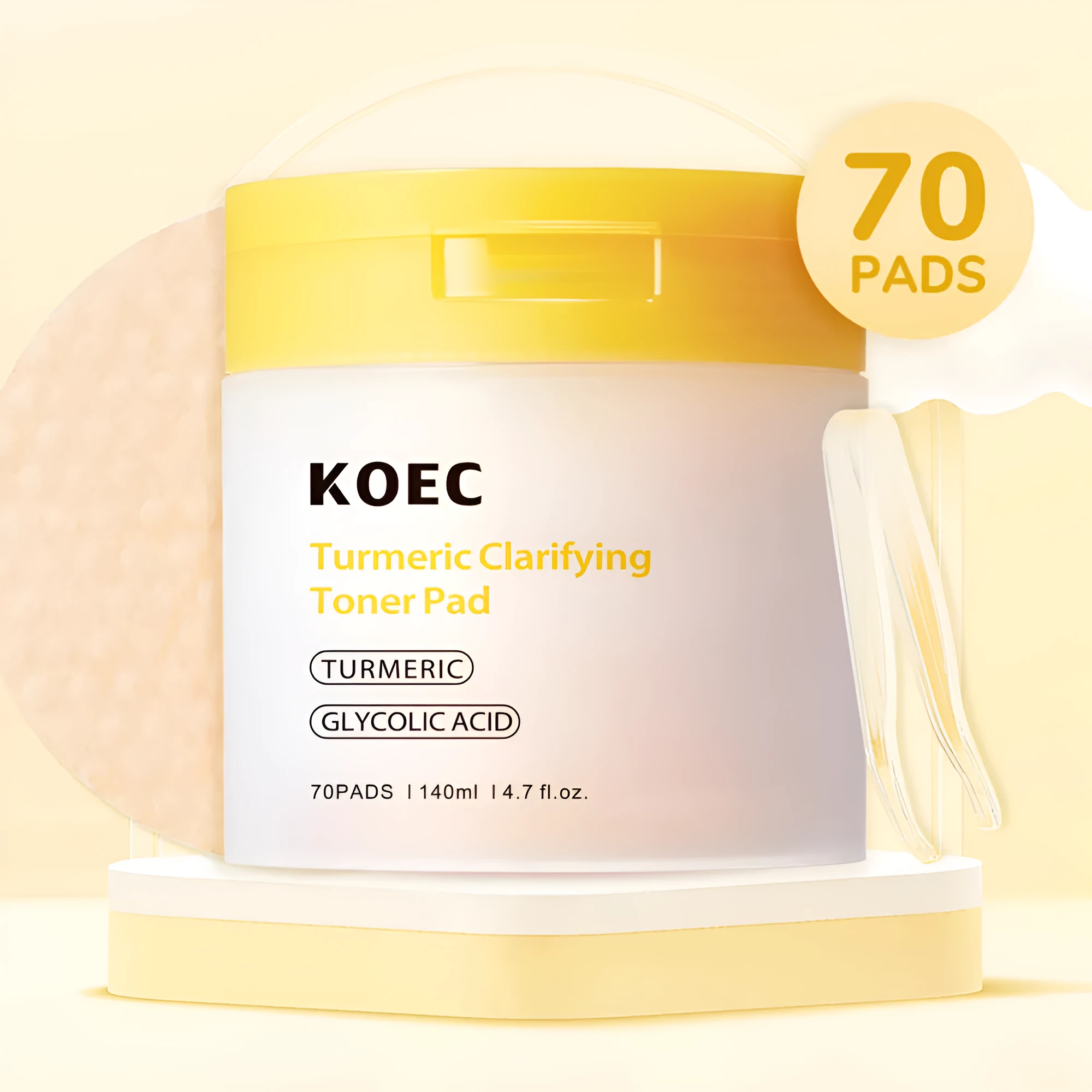 KOEC turmeric glycolic acid cotton cloth 70 count box with tweezers