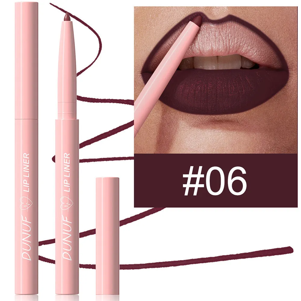 Velvet matte lip liner pencil in a set of 12 different colour shades