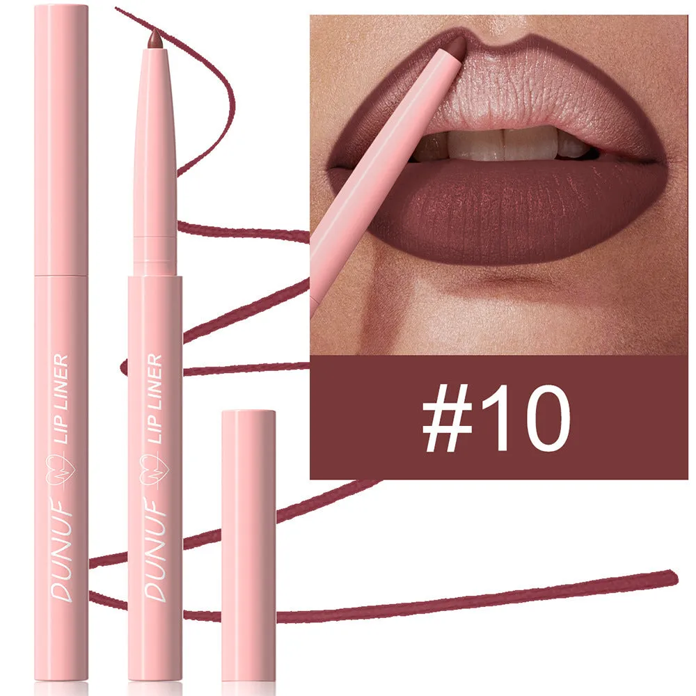 Velvet matte lip liner pencil in a set of 12 different colour shades