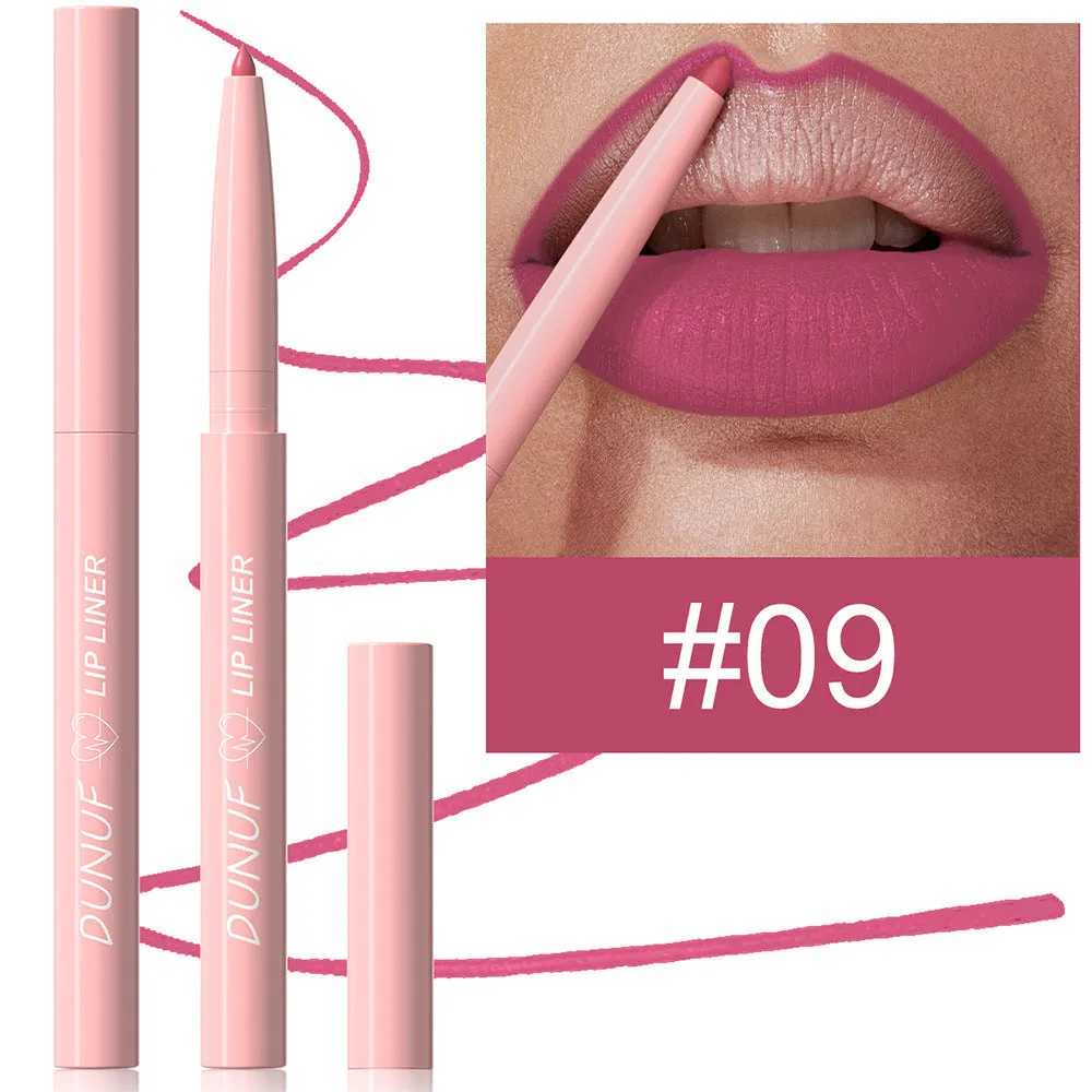 Velvet matte lip liner pencil in a set of 12 different colour shades