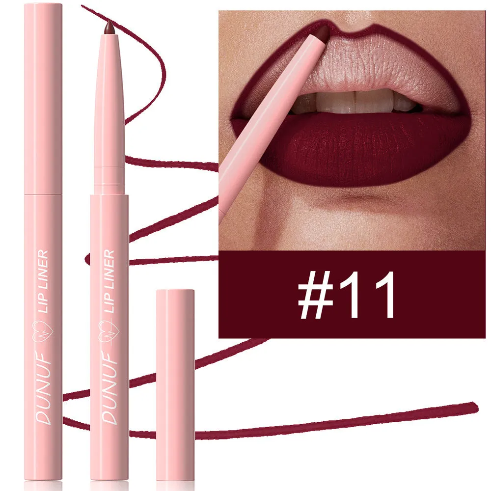 Velvet matte lip liner pencil in a set of 12 different colour shades