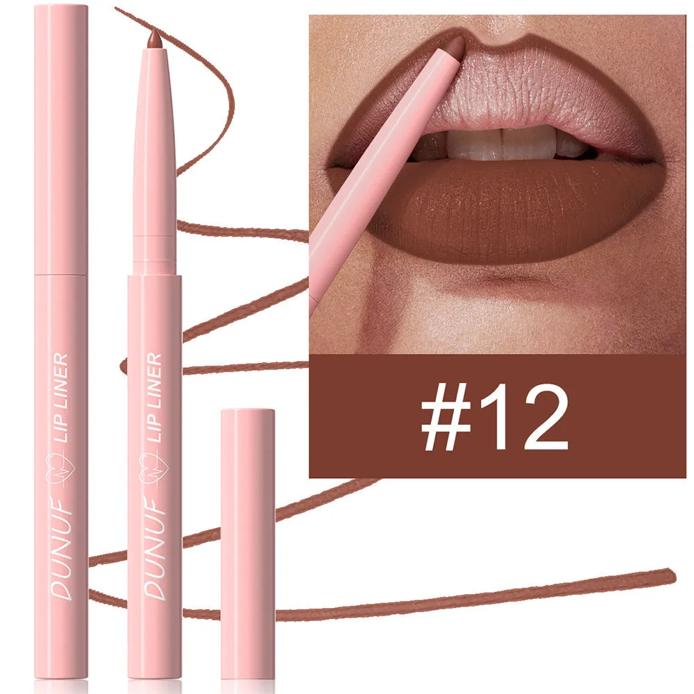 Velvet matte lip liner pencil in a set of 12 different colour shades