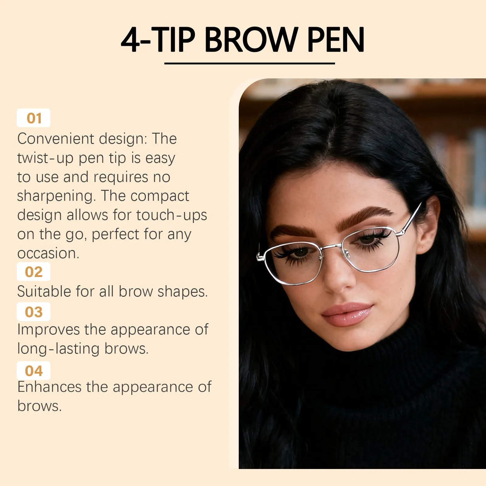 Three-dimensional natural four-pronged eyebrow pencil in brown colour on white background