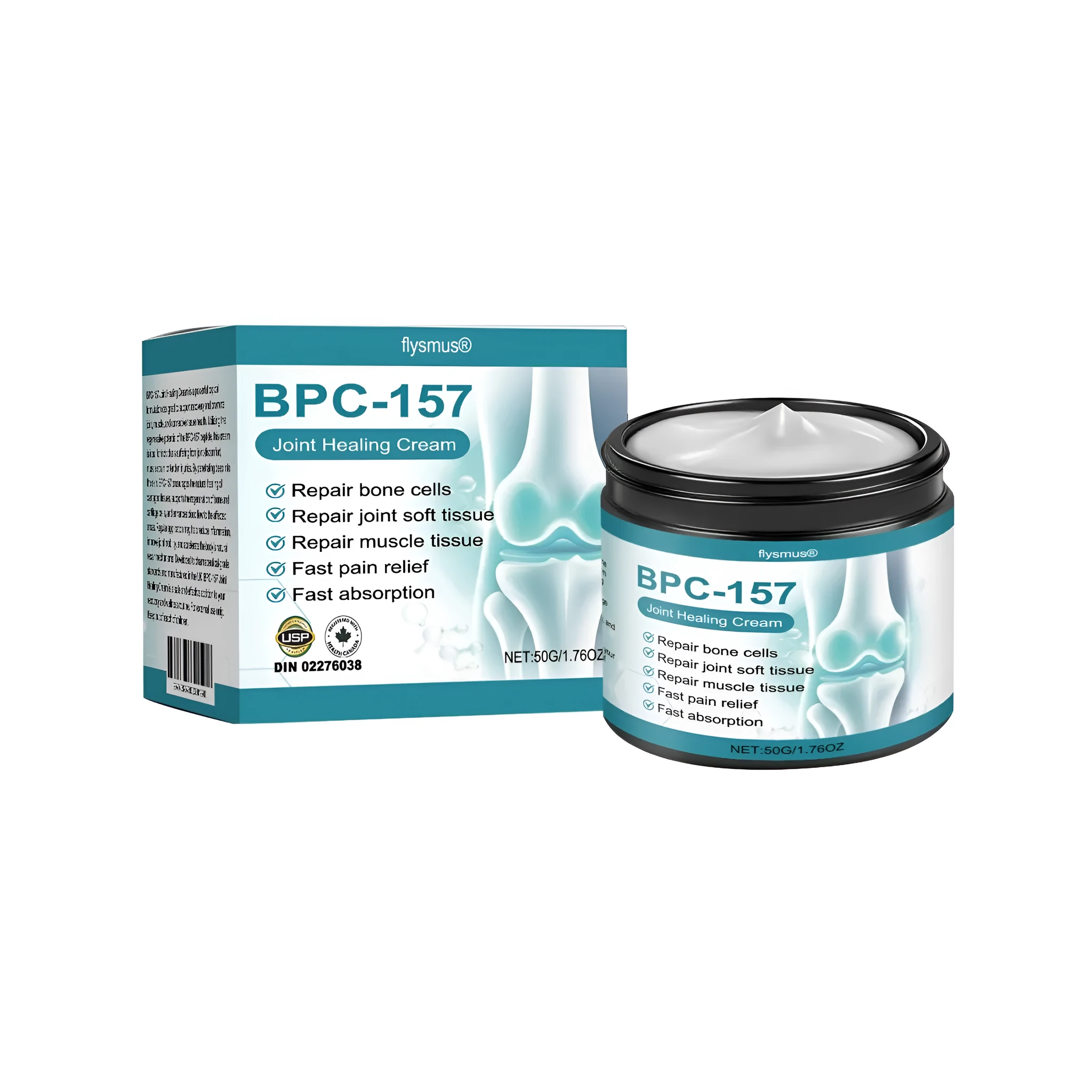 50g jar of joint healing cream with hyaluronic acid, turmeric extract, and menthol for cooling muscle and joint relief