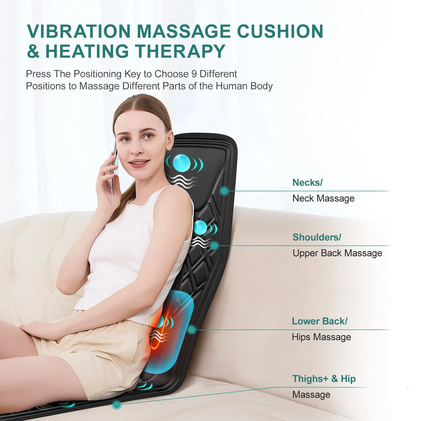 9-speed massage cushion with timer and heat on an office chair showing control panel and fabric cushion