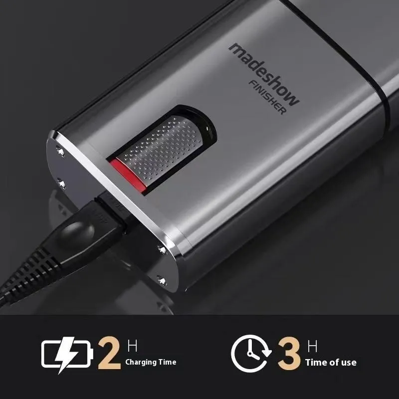 Silver 36W USB rechargeable electric shaver with stainless steel cutter head on white background