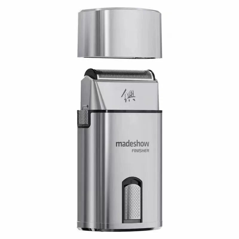 Silver 36W USB rechargeable electric shaver with stainless steel cutter head on white background