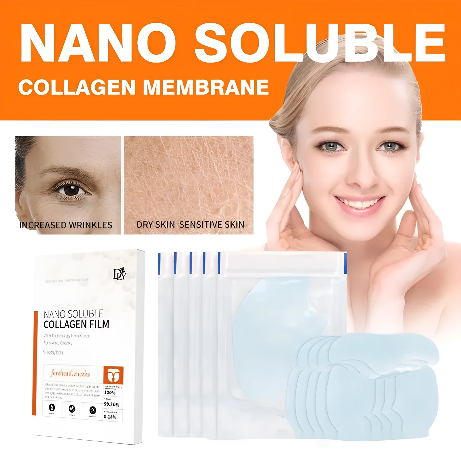 Hydrolyzed Collagen Mask Nano-instant Filling Tablets set with cheek, forehead, and neck patches 28ml