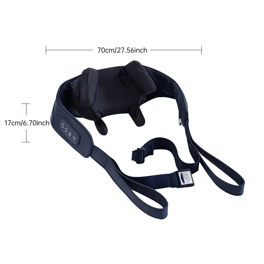 Blue electric shoulder massager with 4D kneading and heat therapy controls