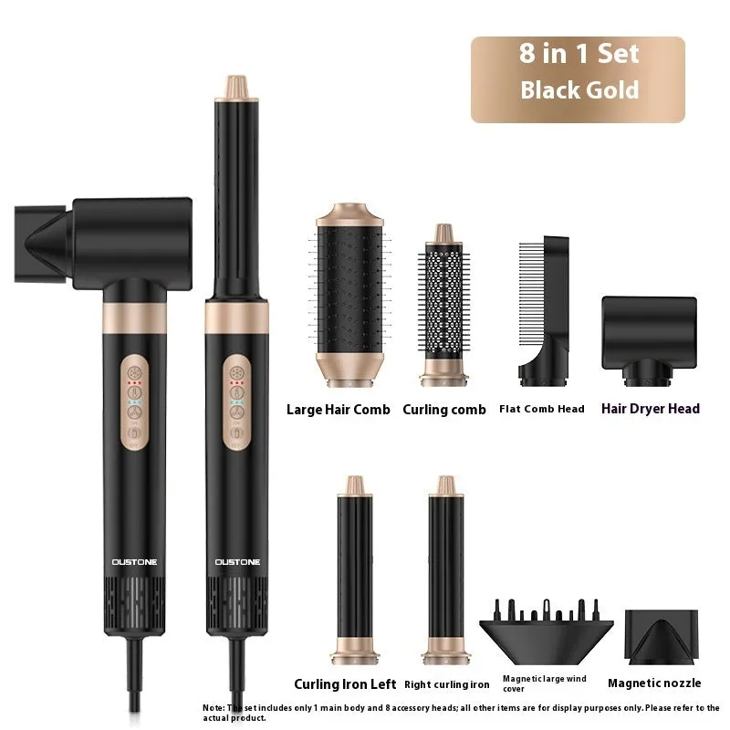 8-in-1 hair curler styling kit with brushless motor and attachments in champagne gold finish