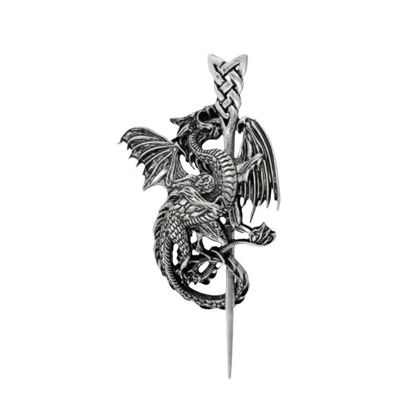 Retro Viking dragon hairpin in silver, U-shaped alloy headdress for women