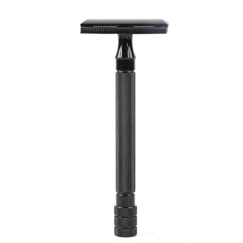 Traditional manual shaving razor scraper with brush combination set in black or silver colour