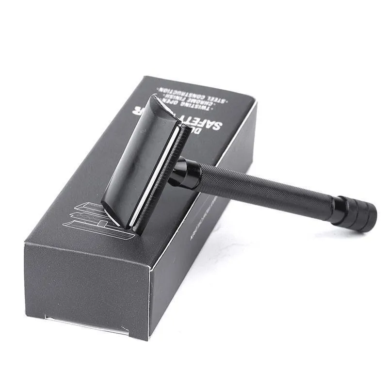Traditional manual shaving razor scraper with brush combination set in black or silver colour