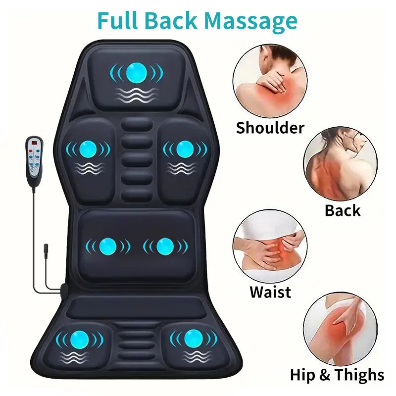 Massage cushion with heat showing control panel and multi-position design for back and neck relief