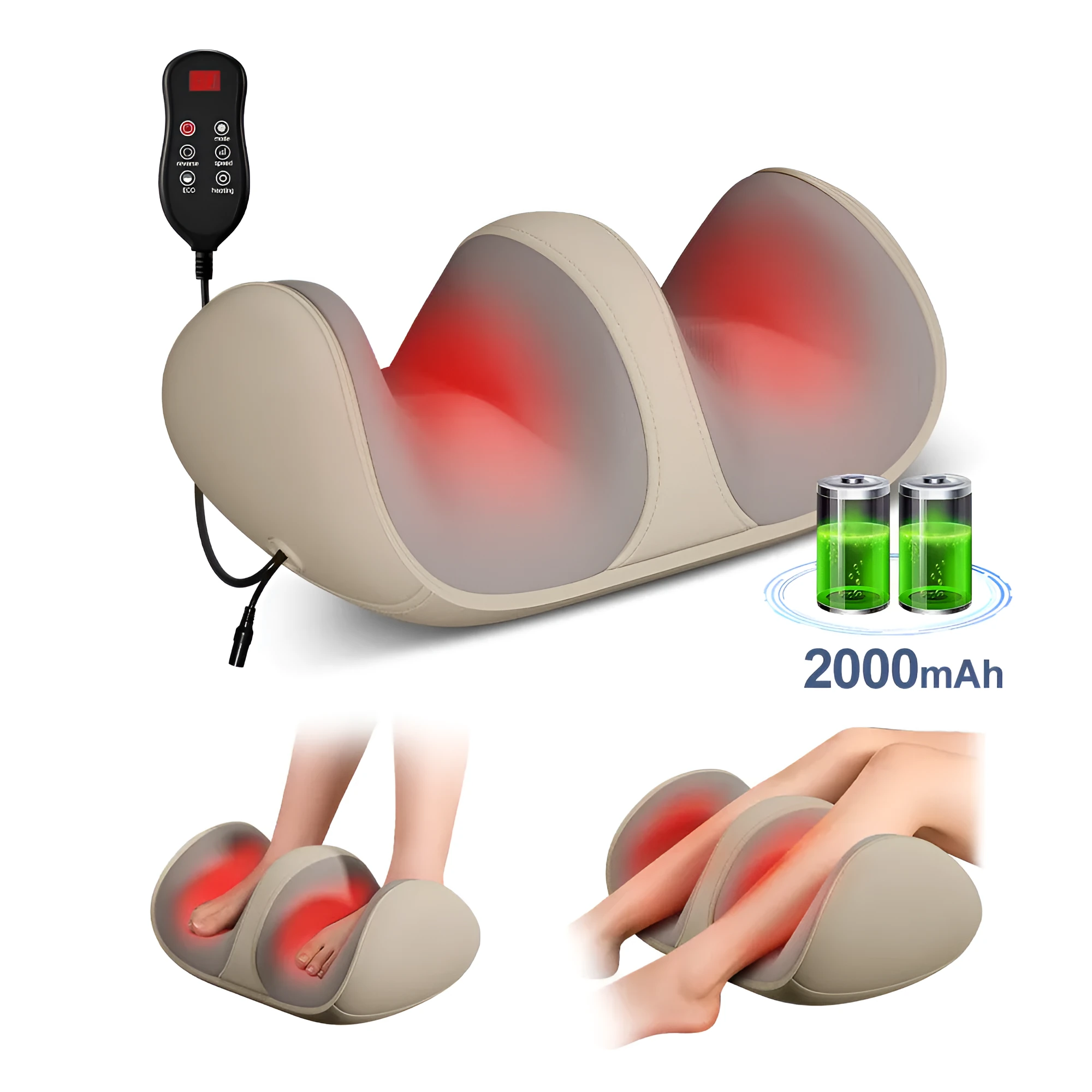 Shiatsu foot massager with heat kneading for calf, leg, and arm massage, USB powered, available in dark blue colour