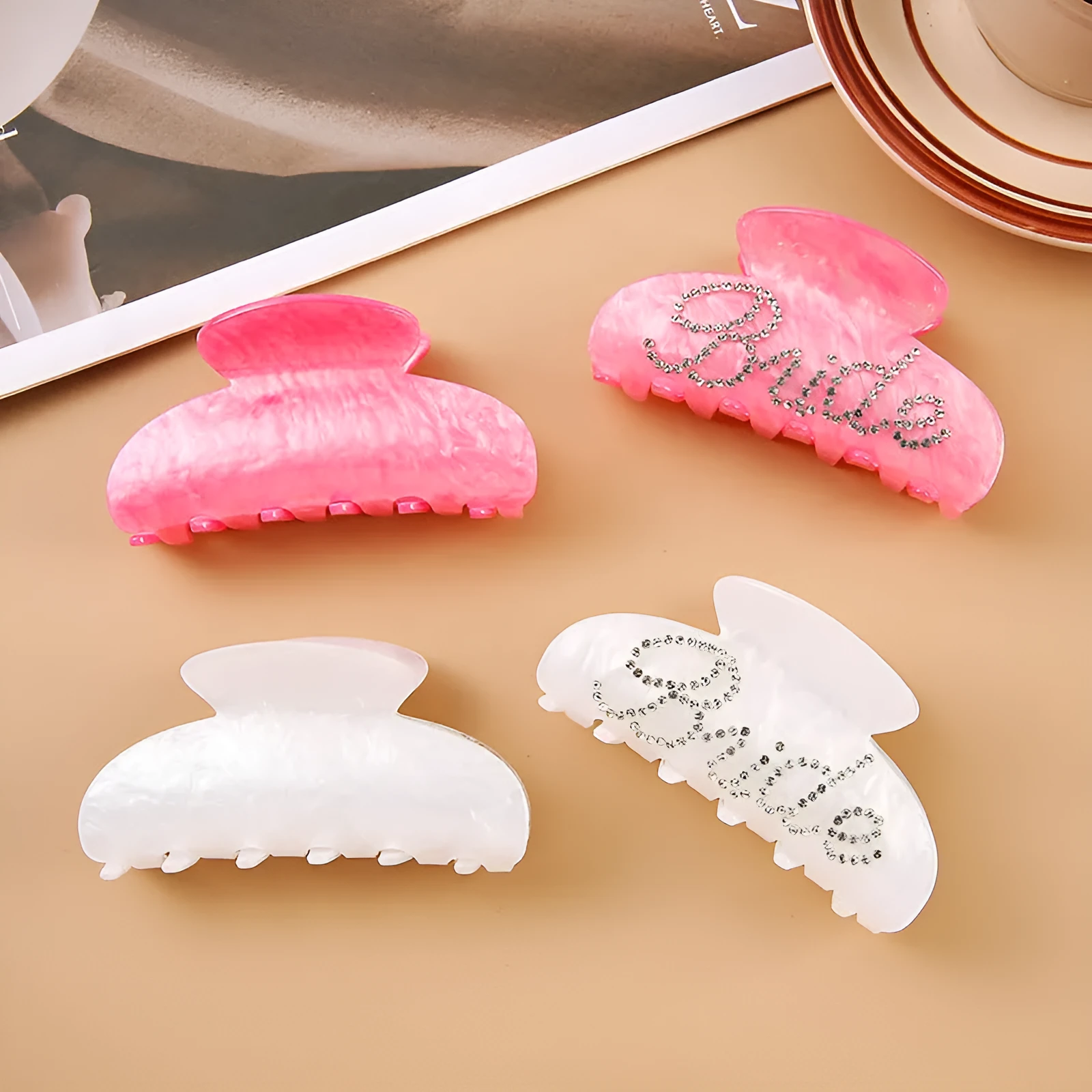 Acrylic hair barrette with shower shark clip back and double-sided diamond drilling