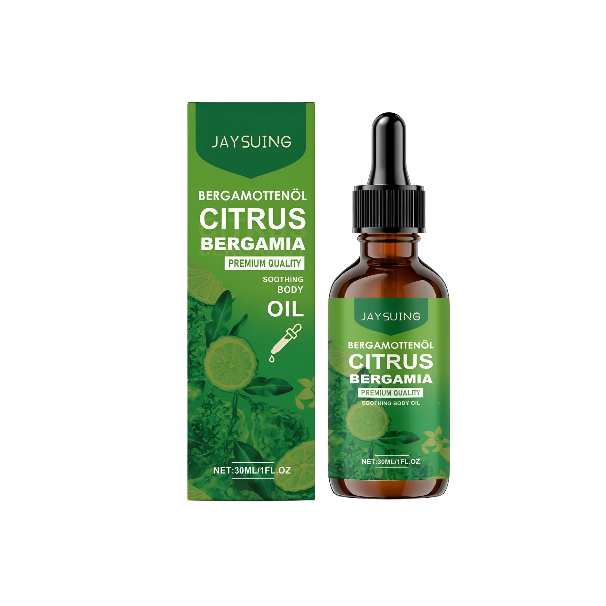 30ml bottle of body soothing oil with bergamot and citrus extracts and vitamin E for skin hydration