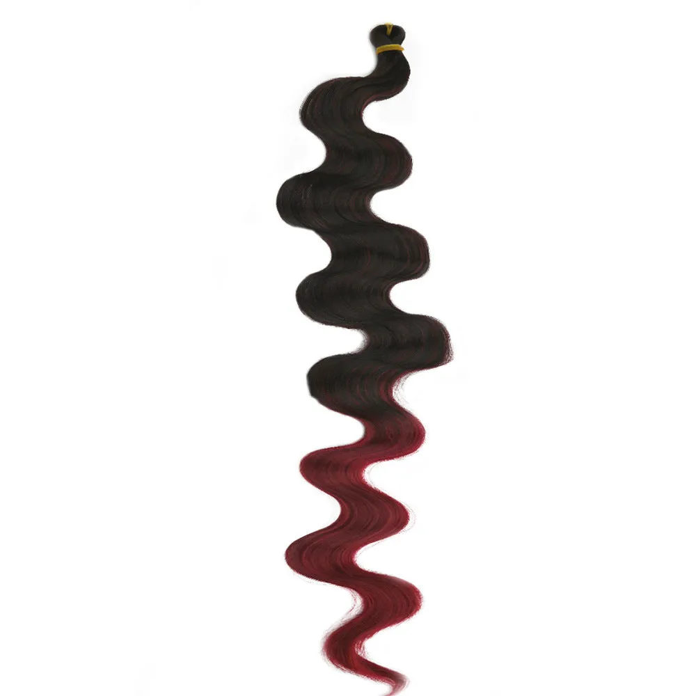 Wine red long synthetic wig with big curly waves and braided texture, 24 inches long.