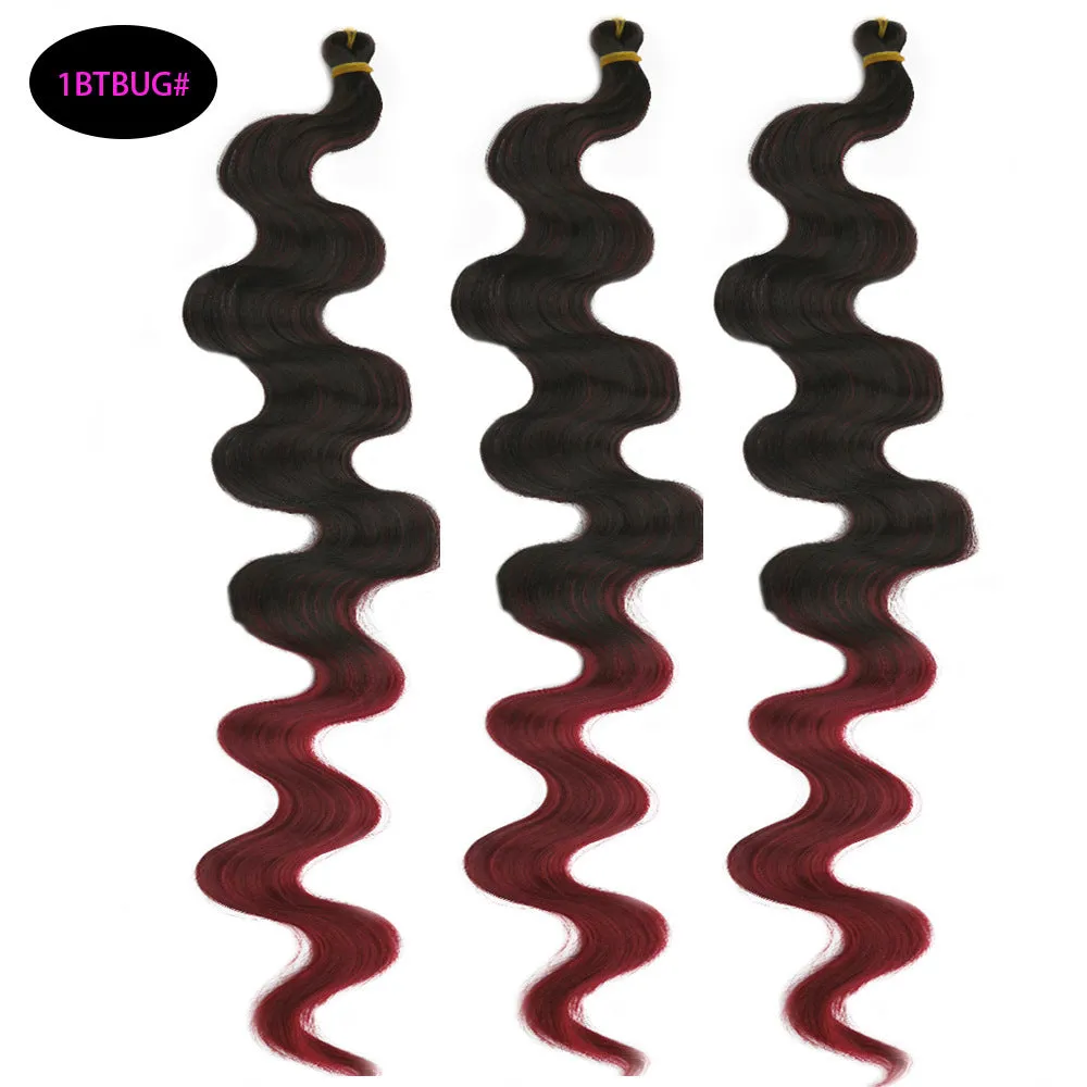 Wine red long synthetic wig with big curly waves and braided texture, 24 inches long.