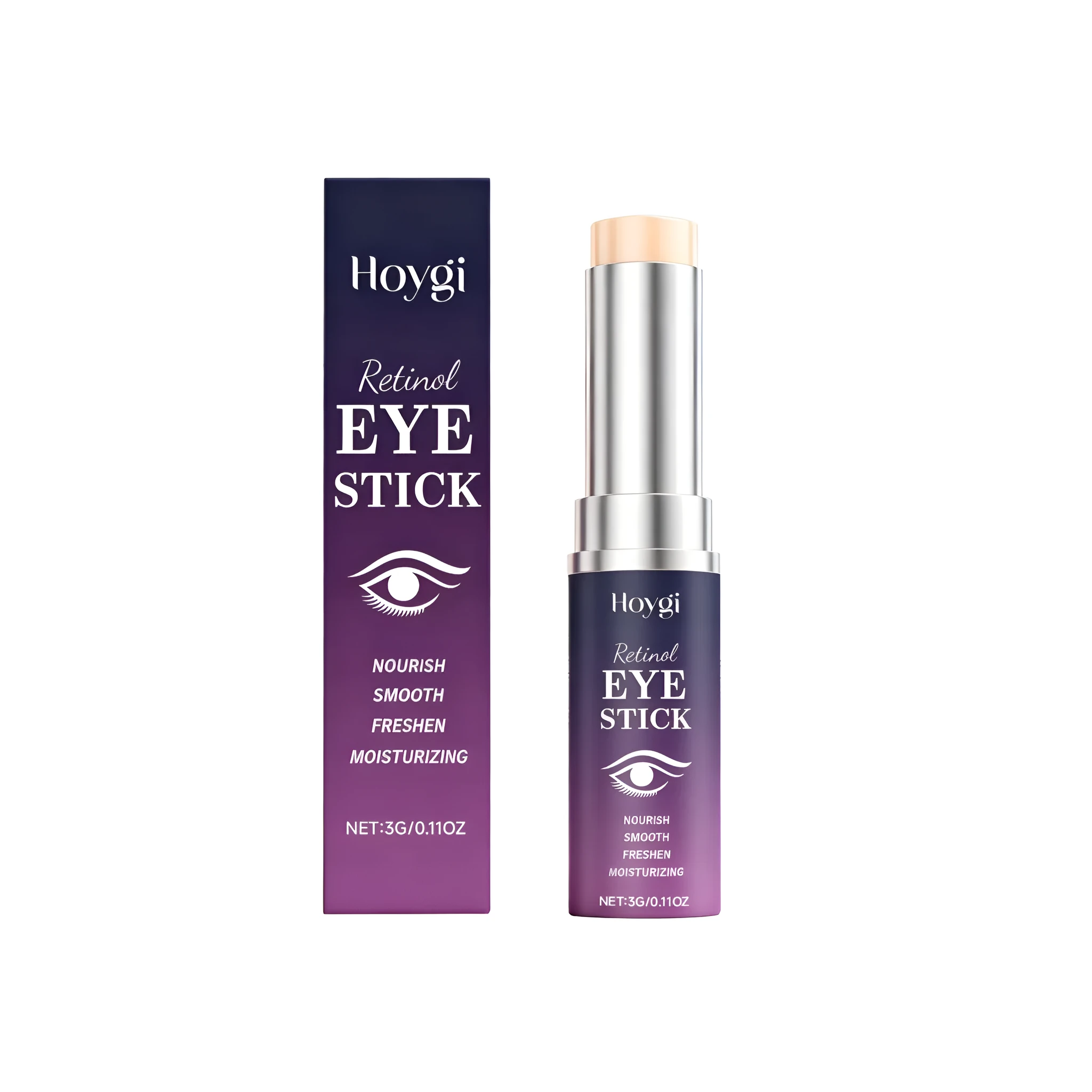 Compact 3g eye cream stick with vitamin E and retinol, white stick in a twist-up tube on a clean surface
