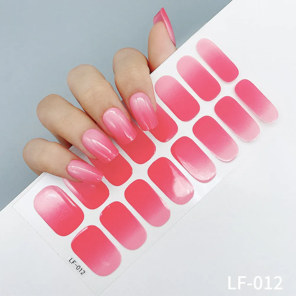 Pack of solid colour nail art stickers showing 16 different small designs including flowers, animals, and geometric patterns.