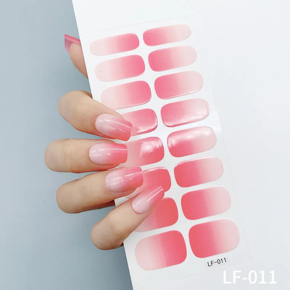 Pack of solid colour nail art stickers showing 16 different small designs including flowers, animals, and geometric patterns.