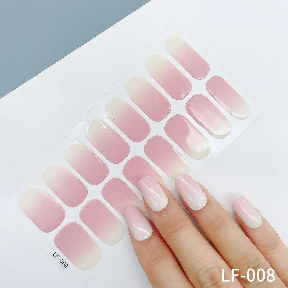 Pack of solid colour nail art stickers showing 16 different small designs including flowers, animals, and geometric patterns.