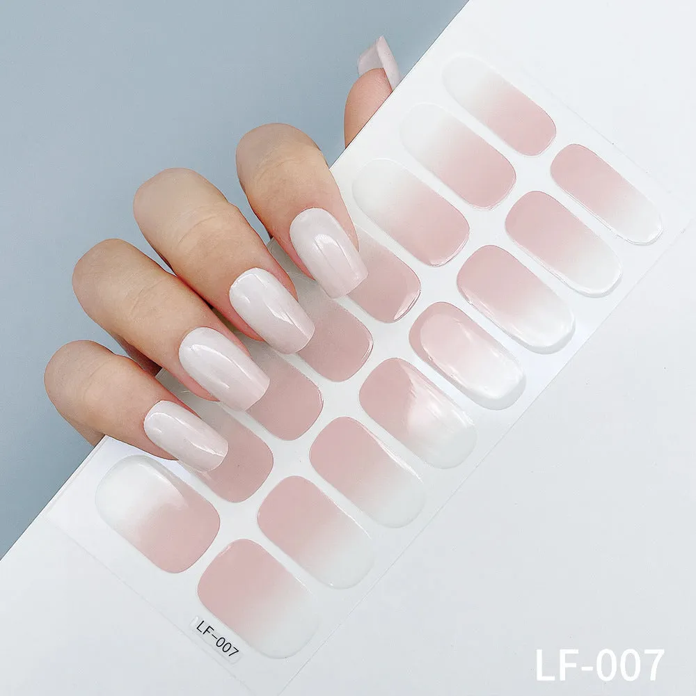 Pack of solid colour nail art stickers showing 16 different small designs including flowers, animals, and geometric patterns.