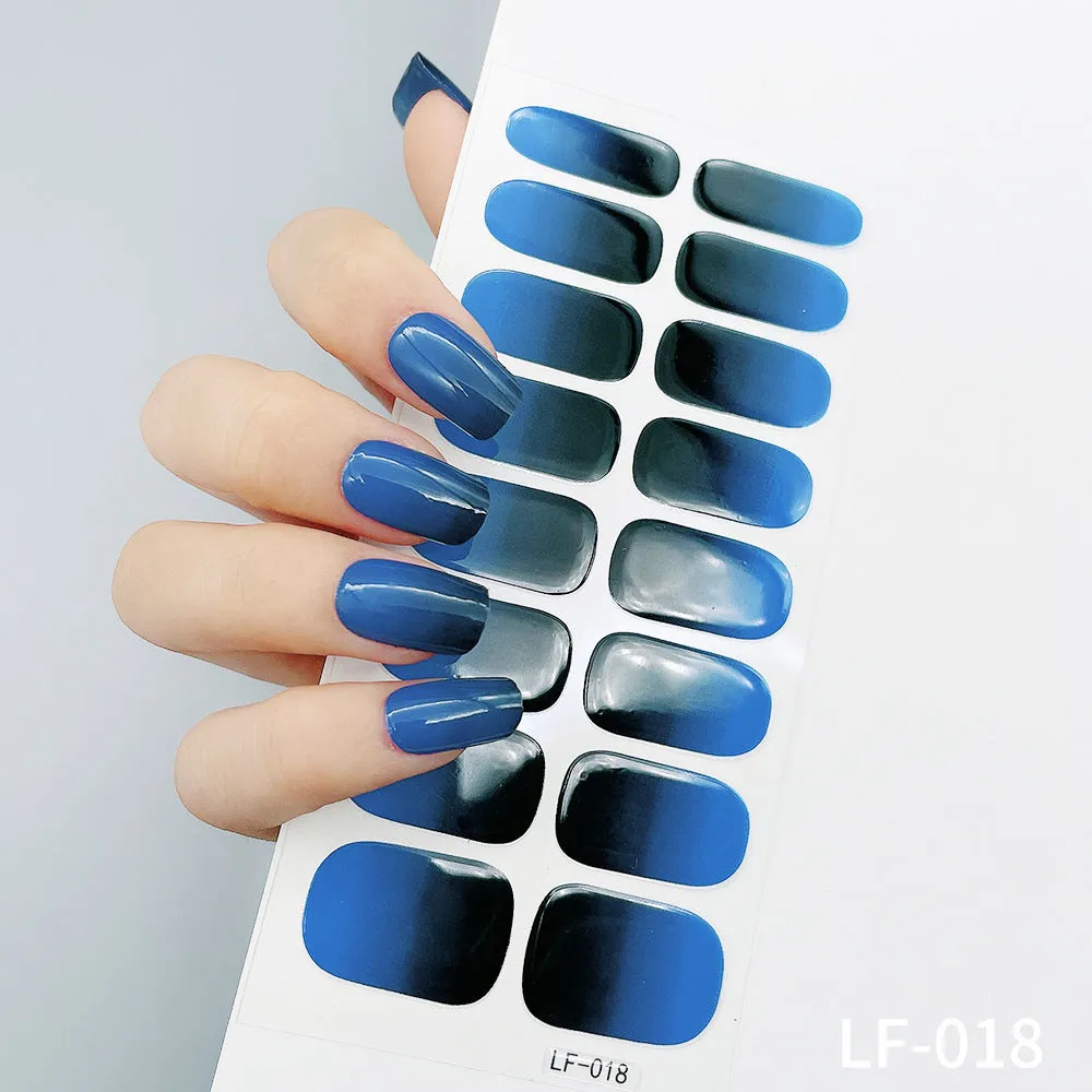 Pack of solid colour nail art stickers showing 16 different small designs including flowers, animals, and geometric patterns.