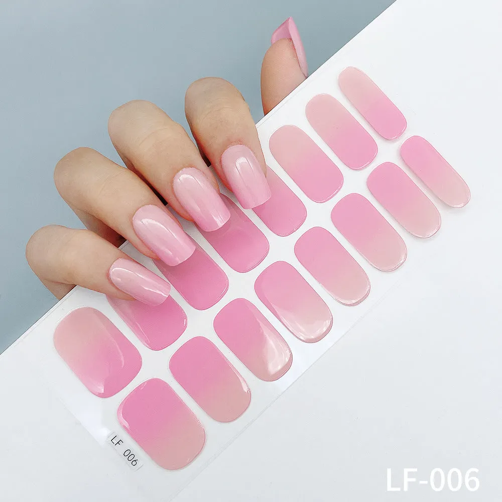 Pack of solid colour nail art stickers showing 16 different small designs including flowers, animals, and geometric patterns.