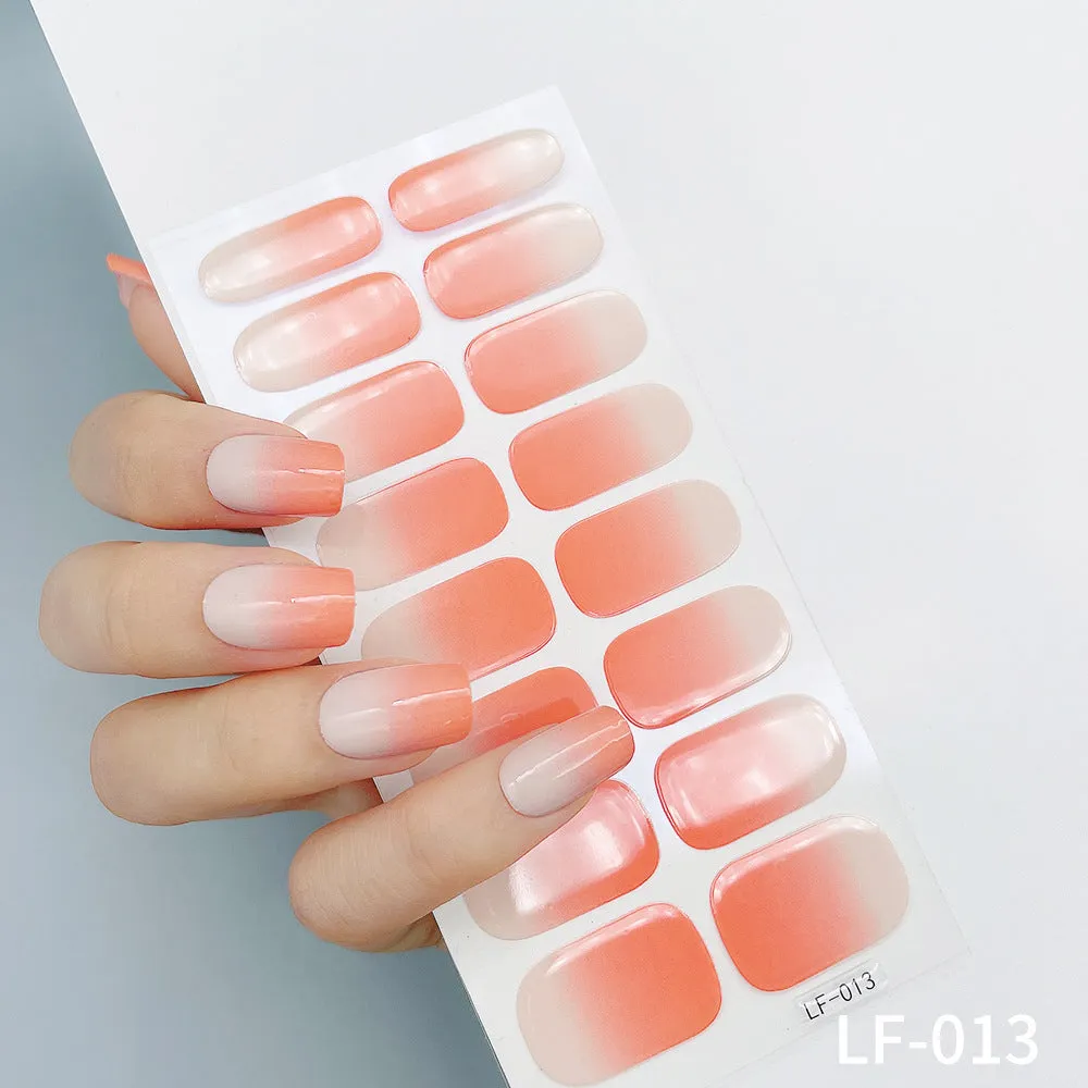 Pack of solid colour nail art stickers showing 16 different small designs including flowers, animals, and geometric patterns.