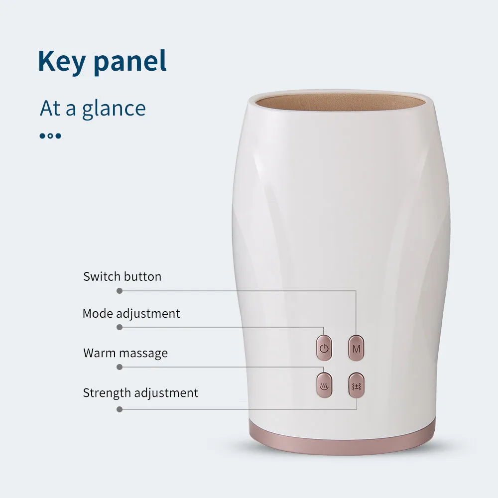 White portable hand massager with heat and air compression for hand pain relief, USB rechargeable design