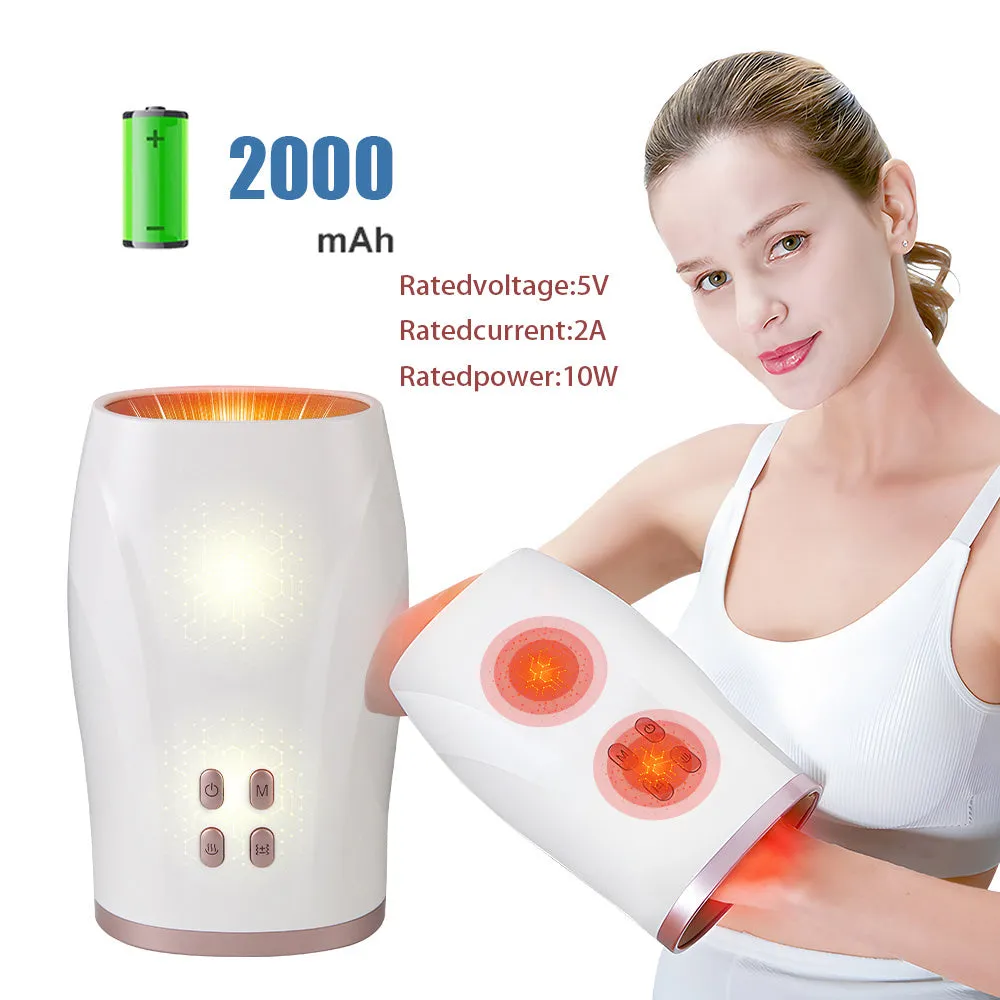 White portable hand massager with heat and air compression for hand pain relief, USB rechargeable design