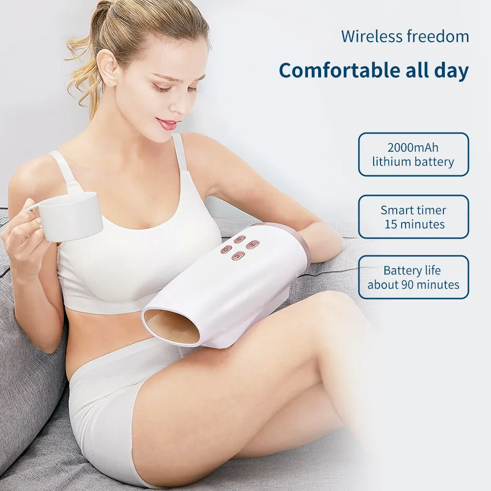 White portable hand massager with heat and air compression for hand pain relief, USB rechargeable design