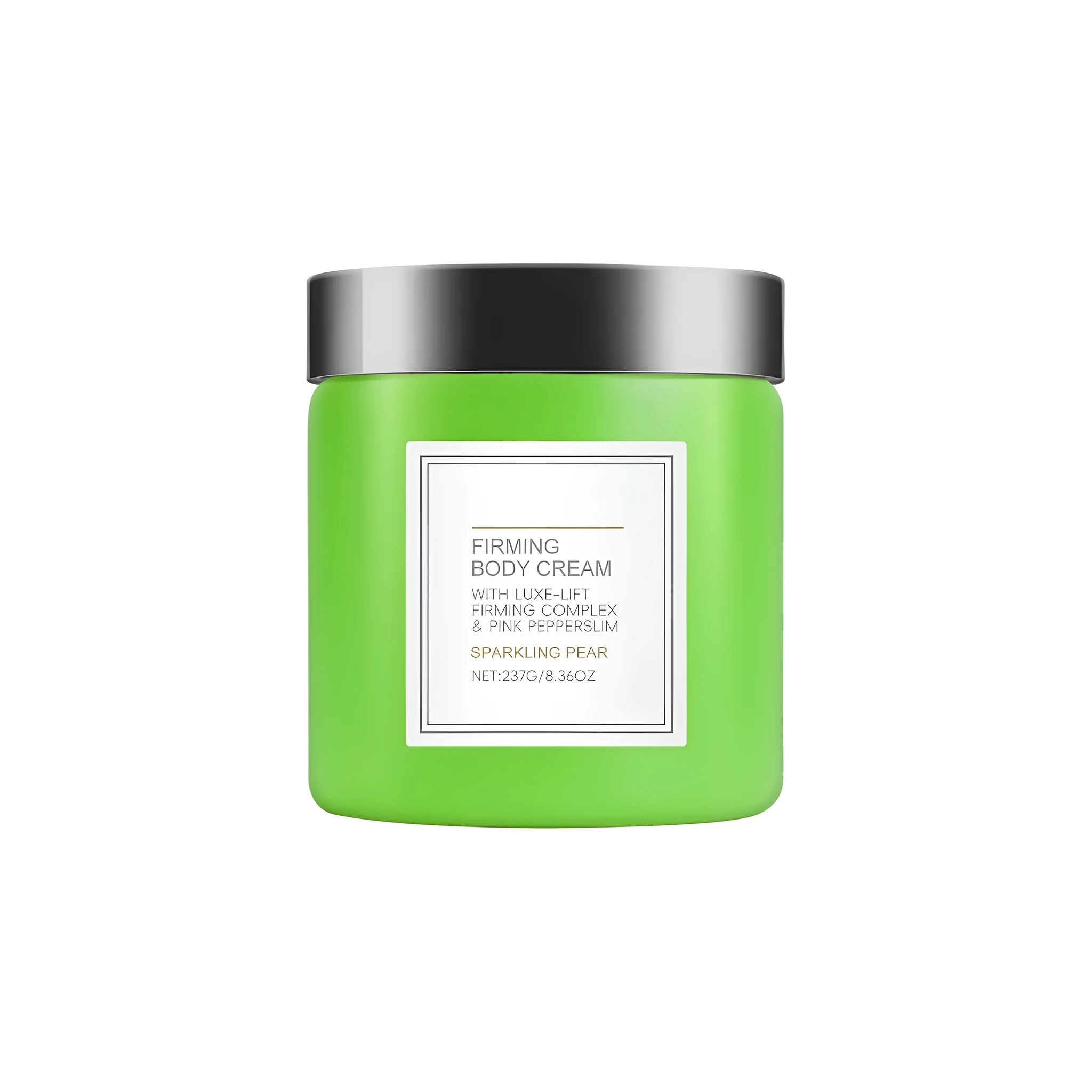 White pot of moisturising and firming body cream with 237g capacity on a clean surface