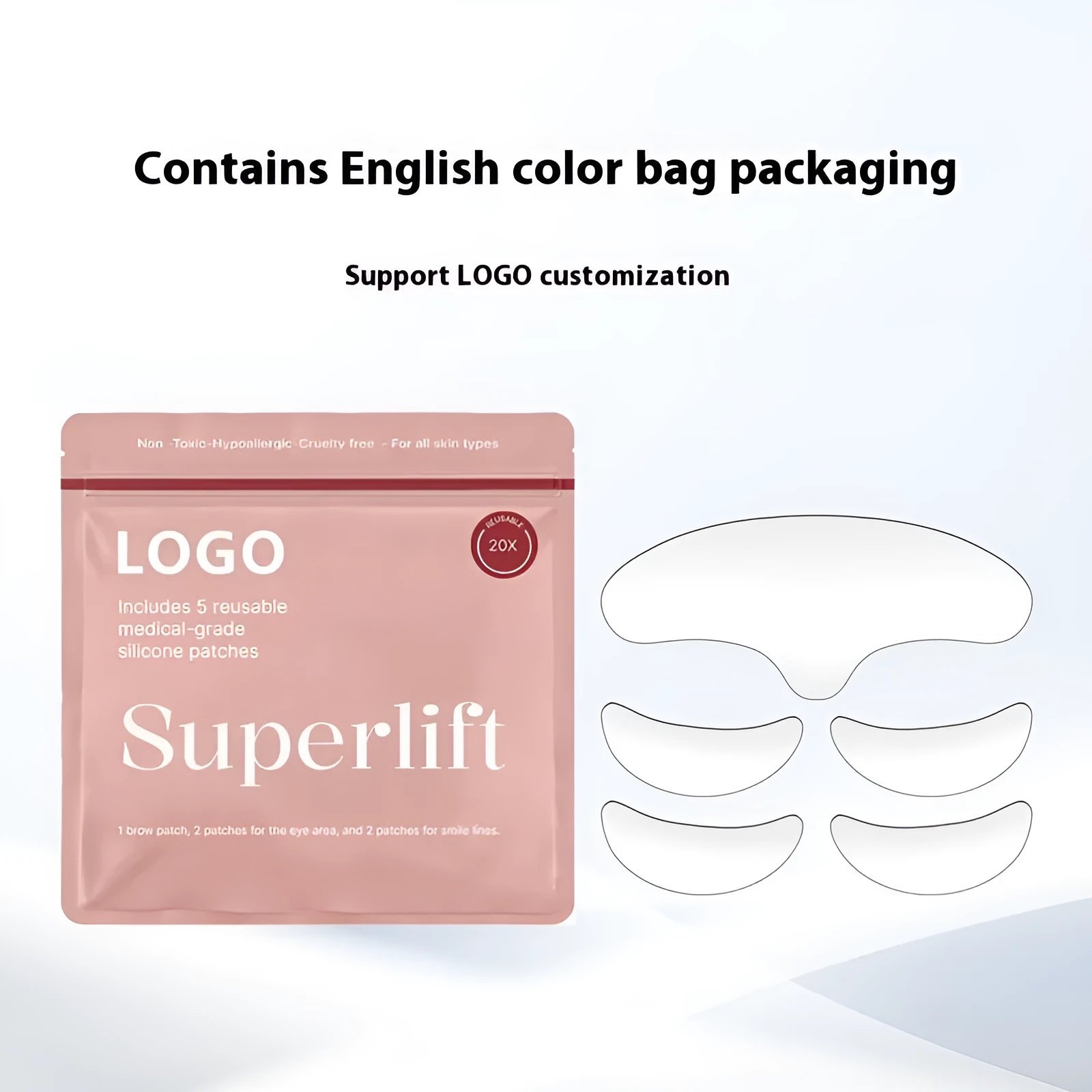 Five silicone anti-wrinkle face stickers for wrinkle removal and prevention