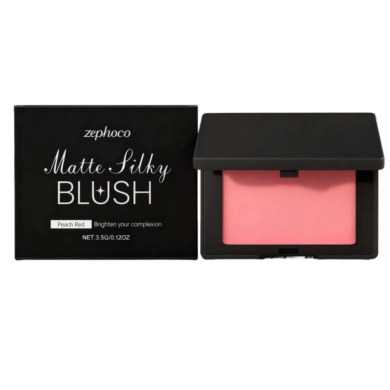 Matte silky blush compact in Dark Red shade with a powder texture and brownish-red colour