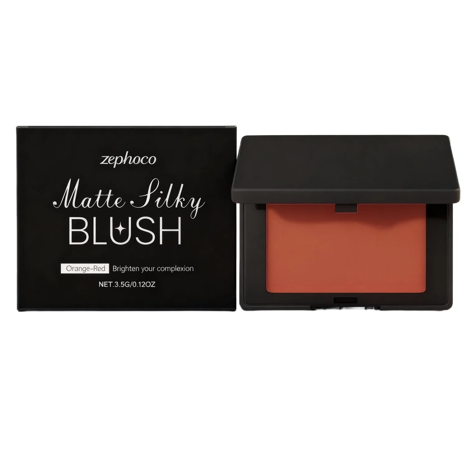Matte silky blush compact in Dark Red shade with a powder texture and brownish-red colour
