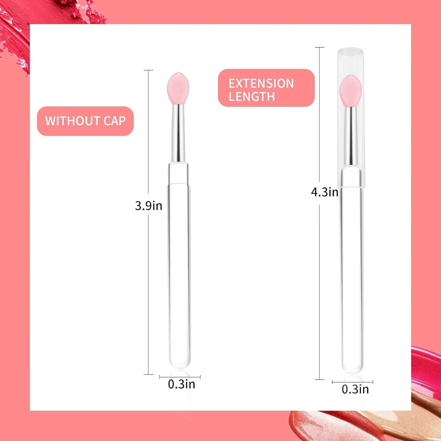 Set of four reusable silicone lip brushes with silicone caps in assorted colours