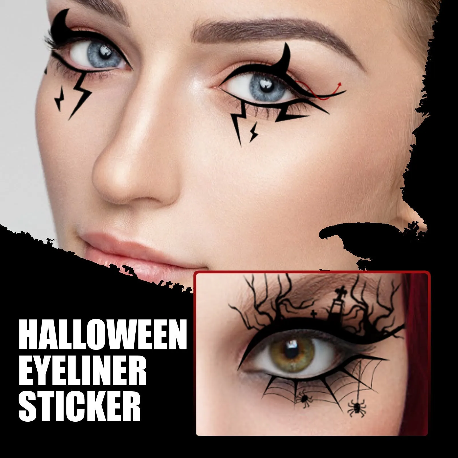 Bat spider decorative eye shadow eyeliner stickers 8 pairs black grey for Halloween costume makeup